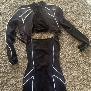 FASHION NOVA reflective black jumpsuit and jacket set